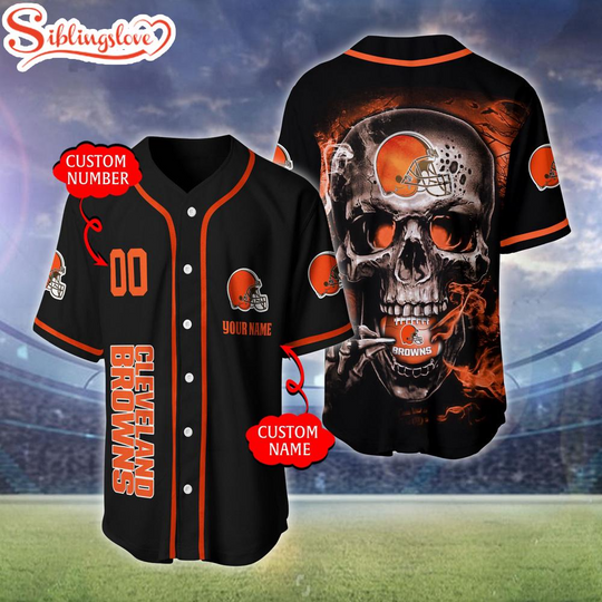 Custom Name And Number Cleveland Browns football Skull Pattern Baseball Jersey For Fans