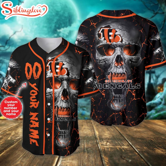 Discover Custom Name And Number Cincinnati Bengals football Skull Pattern Baseball Jersey For Fans