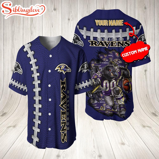 Custom Name Baltimore Ravens football Mascot 3D Baseball Jersey Shirt