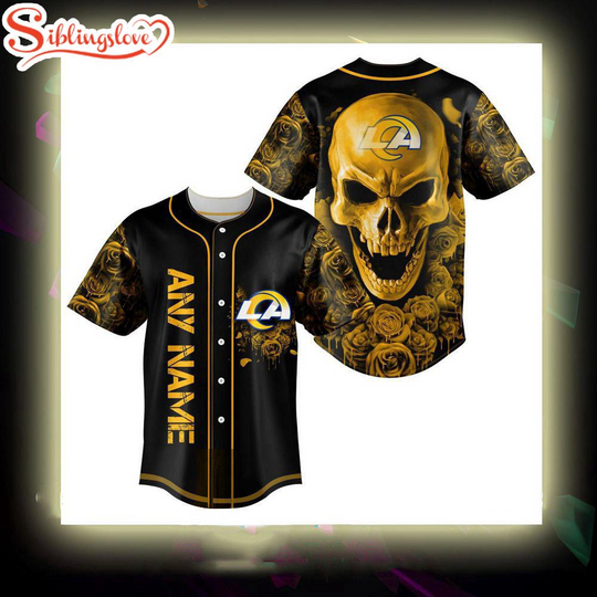 Discover Custom Name Los Angeles Rams football Skull Rose 3D Baseball Jersey
