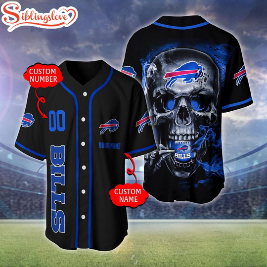 Custom Name And Number Buffalo Bills football Skull Pattern Baseball Jersey For Fans