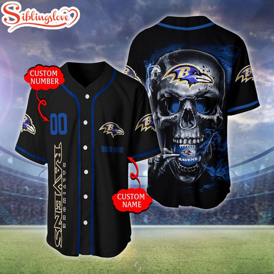 Custom Name And Number Baltimore Ravens football Skull Pattern Baseball Jersey For Fans