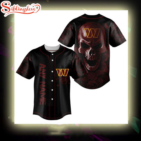 Custom Name Washington Commanders football Skull Rose 3D Baseball Jersey