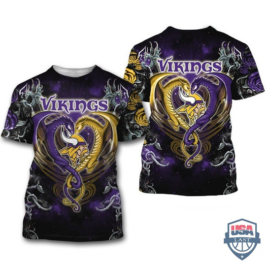 Minnesota Vikings Dragon football 3D T-Shirt
