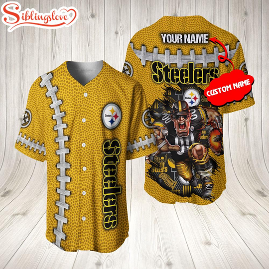 Discover Custom Name Pittsburgh Steeler football Mascot 3D Baseball Jersey Shirt