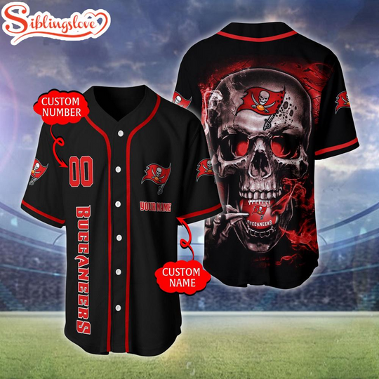 Custom Name And Number Tampa Bay Buccaneers football Skull Pattern Baseball Jersey For Fans