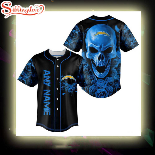 Discover Custom Name Los Angeles Chargers football Skull Rose 3D Baseball Jersey