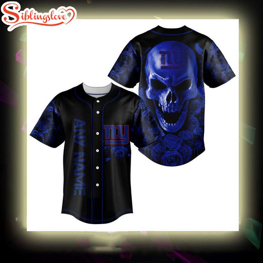 Custom Name New York Giants football Skull Rose 3D Baseball Jersey