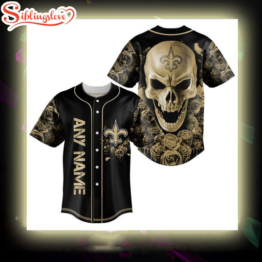 Custom Name New Orleans Saints football Skull Rose 3D Baseball Jersey