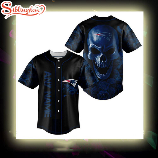 Custom Name New England Patriots football Skull Rose 3D Baseball Jersey