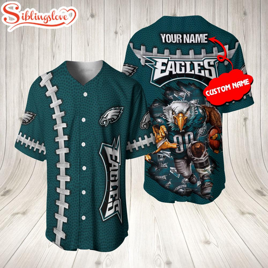 Discover Custom Name Philadelphia Eagles football Mascot 3D Baseball Jersey Shirt