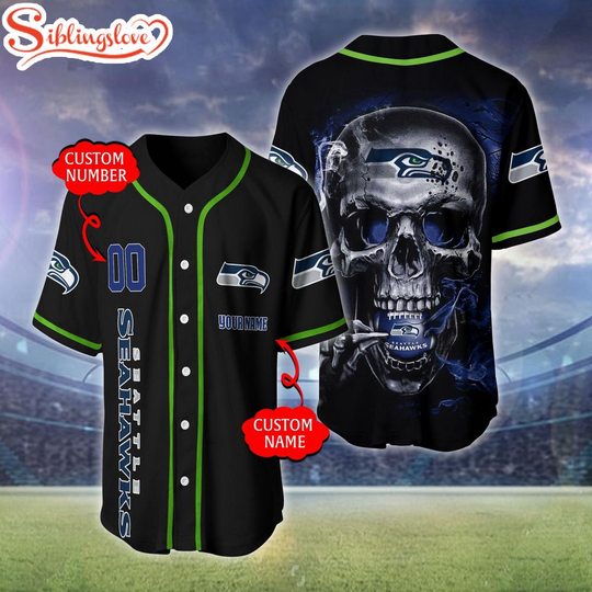 Custom Name And Number Seattle Seahawks football Skull Pattern Baseball Jersey For Fans
