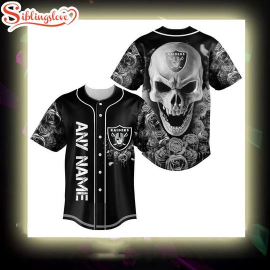Custom Name Las Vegas Raiders football Skull Rose 3D Baseball Jersey