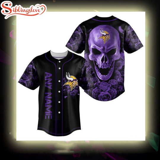 Custom Name Minnesota Vikings football Skull Rose 3D Baseball Jersey