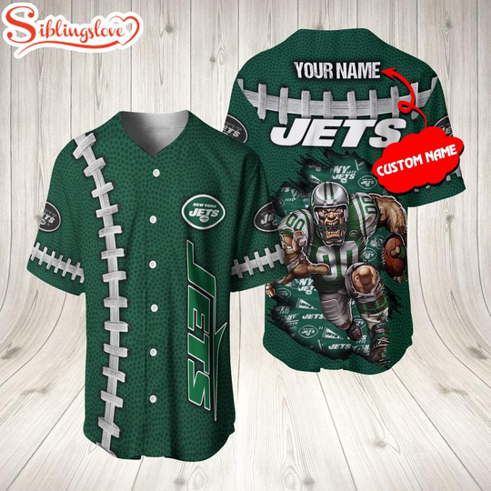 Discover Custom Name New York Jets football Mascot 3D Baseball Jersey Shirt