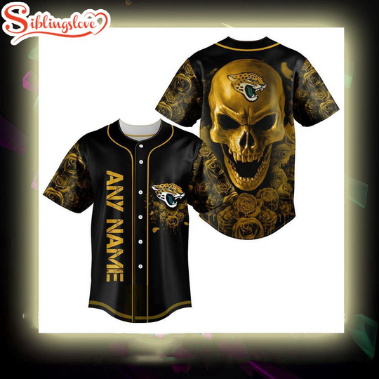 Custom Name Jacksonville Jaguars football Skull Rose 3D Baseball Jersey