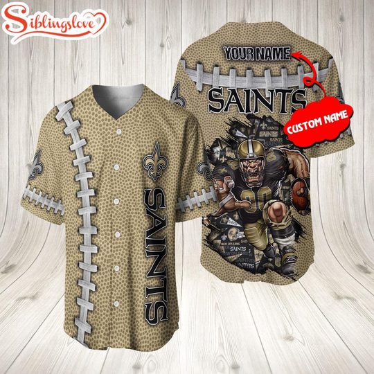Custom Name New Orleans Saints football Mascot 3D Baseball Jersey Shirt