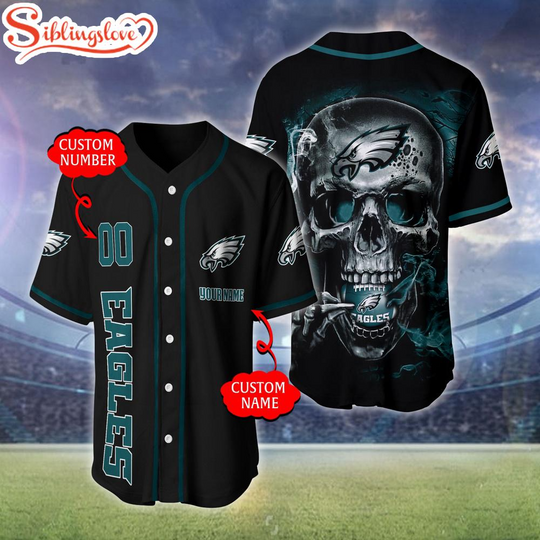 Discover Custom Name And Number Philadelphia Eagles football Skull Pattern Baseball Jersey For Fans