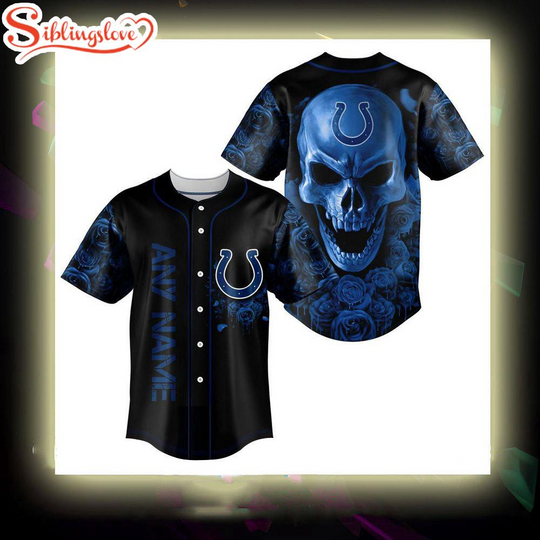 Custom Name Indianapolis Colts football Skull Rose 3D Baseball Jersey