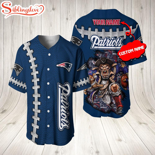 Custom Name New England Patriots football Mascot 3D Baseball Jersey Shirt