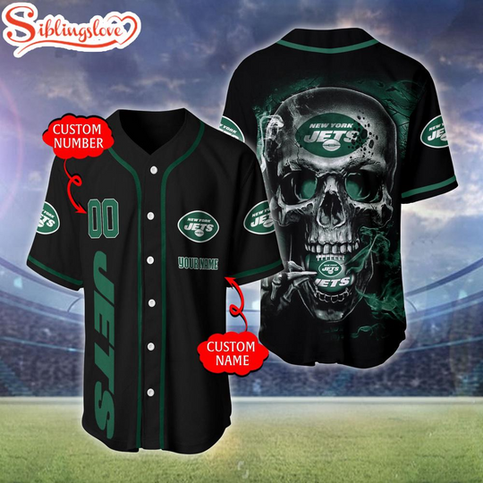 Discover Custom Name And Number New York Jets football Skull Pattern Baseball Jersey For Fans