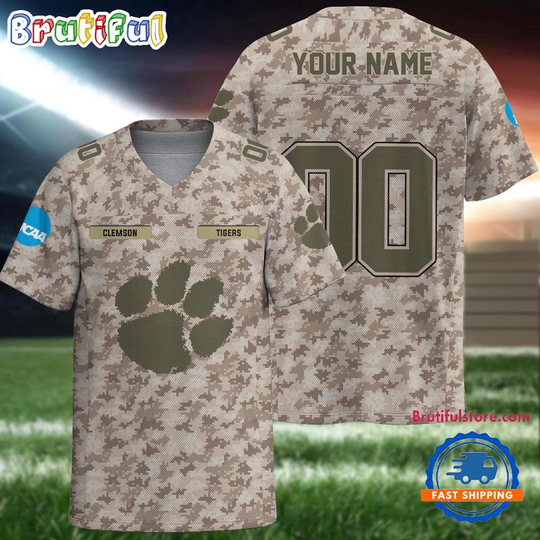 Discover NCAA Clemson Tigers Camo Veterans Personalized Football Jersey
