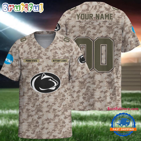 NCAA Penn State Nittany Lions Camo Veterans Personalized Football Jersey