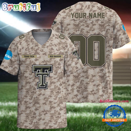 NCAA Texas Tech Red Raiders Camo Veterans Personalized Football Jersey