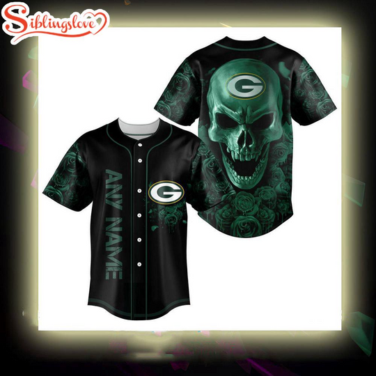 Custom Name Green Bay Packers football Skull Rose 3D Baseball Jersey