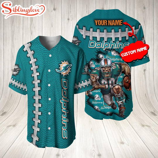 Custom Name Miami Dolphins football Mascot 3D Baseball Jersey Shirt