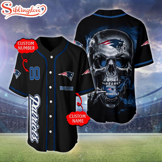 Custom Name And Number New England Patriots football Skull Pattern Baseball Jersey For Fans