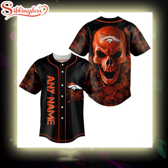 Custom Name Denver Broncos football Skull Rose 3D Baseball Jersey