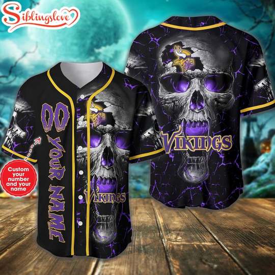 Custom Name And Number Minnesota Vikings football Skull Pattern Baseball Jersey For Fans