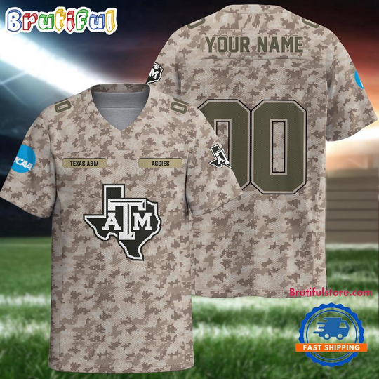 Discover NCAA Texas AM Aggies Camo Veterans Personalized Football Jersey