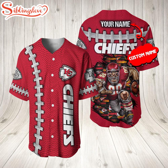 Custom Name Kansas City Chiefs football Mascot 3D Baseball Jersey Shirt