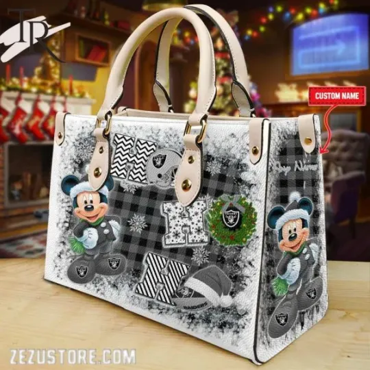 Discover Las Vegas Raiderss Personalized Ho Ho Ho Christmas Leather Hand Bag BBLTHB488