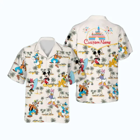 Discover Personalized Mickey & Friends Tropical Paml Tree Summer Vibes Hawaiian Shirt