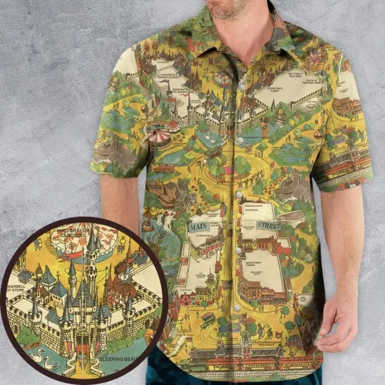 Discover Disneyland Vintage Map 80s 90s Hawaiian Shirt