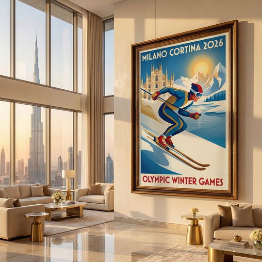 Vintage-Style Winter Olympics Poster | Milano Cortina 2026 | Skiing & Snowboard Wall Art | Retro Print