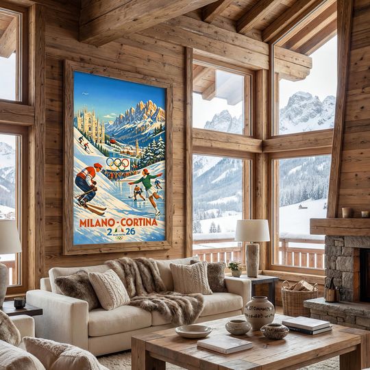Vintage-Style Winter Olympics Poster | Milano Cortina 2026 | Retro Skiing & Snowboard Wall Art