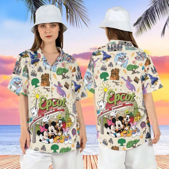 Discover Mickey & Friends Epcot Festival Magic Kingdom Family Trip Aloha Hawaiian Shirt