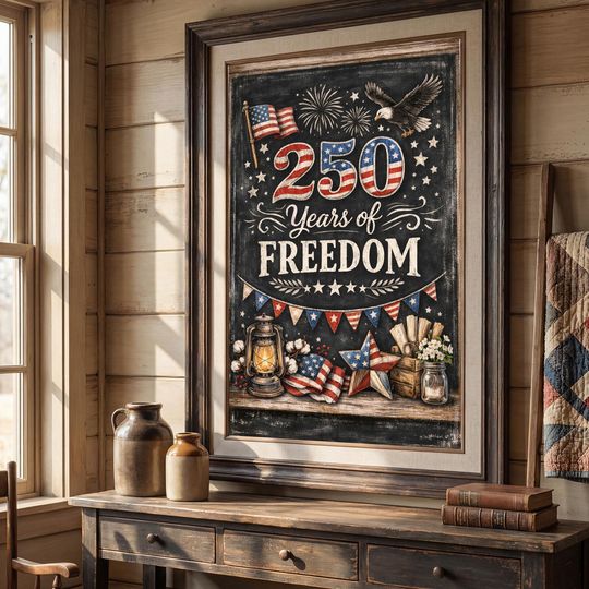 Discover America 250 (1776-2026) Farmhouse Patriotic Decor  Rustic Independence Wall Print - Chalkboard Art