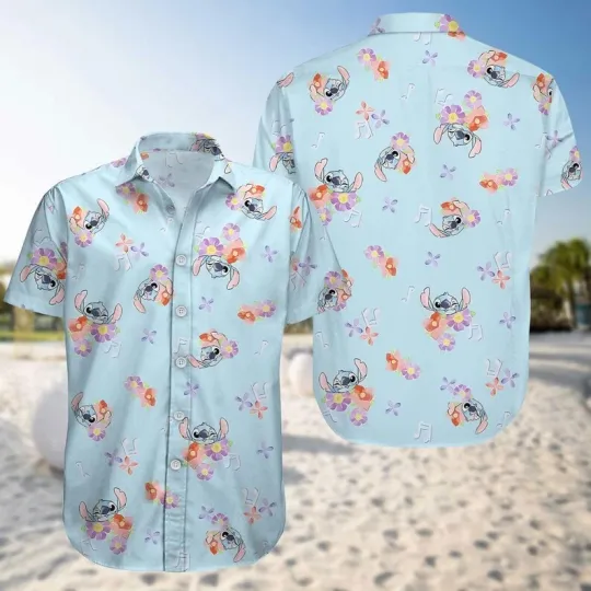 Discover Stitch With Flowers Lilo And Sticth Ohana Means Family Aloha Hawaiian Shirt