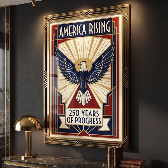 Discover America 250 (1776-2026) Art Deco Poster  Elegant Patriotic Independence Print