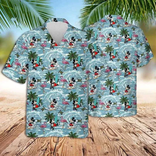 Discover Funny Mickey Surfing Tropical Palm Tree Summer Beach Vacation Hawaiian Shirt