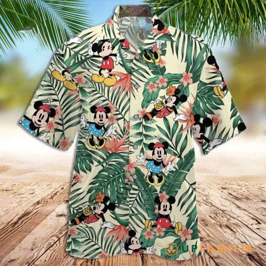 Discover Retro Mickey Vs Minnie Mouse Tropical Leaves Summer Vibes Aloha Hawaiian Shirt