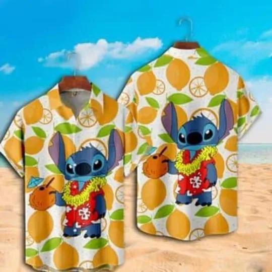 Discover Stitch Aloha From Hawaii Orange Pattern Lilo & Stitch Summer Hawaiian Shirt