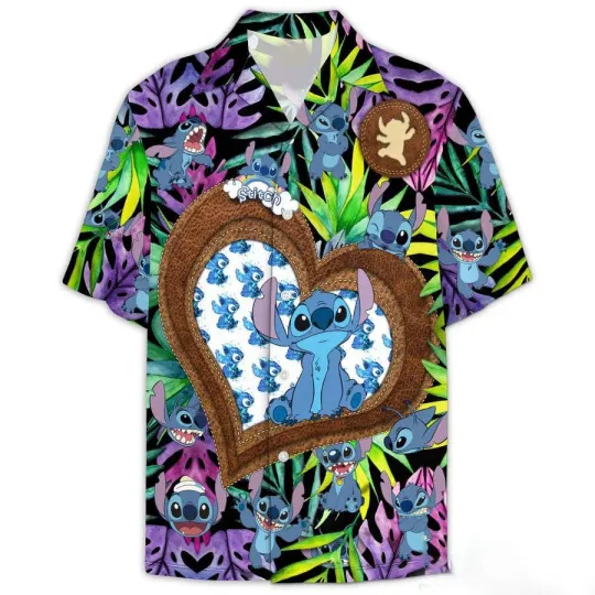 Discover Stitch Emotions Tropical Leaves Lilo & Stitch Ohana Aloha Summer Hawaiian Shirt