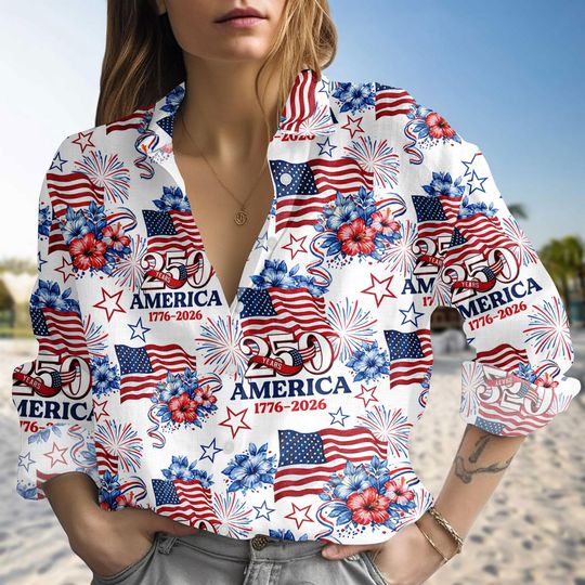 Discover USA 250th Anniversary Blouse Shirt, Semiquincentennial Women Shirt, Retro American Flag 1776 Shirt, 4th Of July Gift