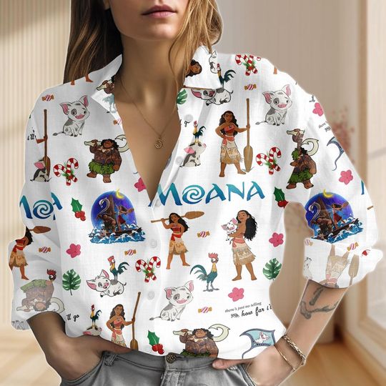 Moana Princess Linen-Look Shirt, Disney Moana Maui Casual Shirt, Disney Trip 2026 Women Shirt, Disney Adventure Blouse Shirt For Her